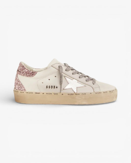 Golden Goose Hi-Star Sneakers Silver Laminated Leather Star Quartz-Pink Glitter Heel Tab