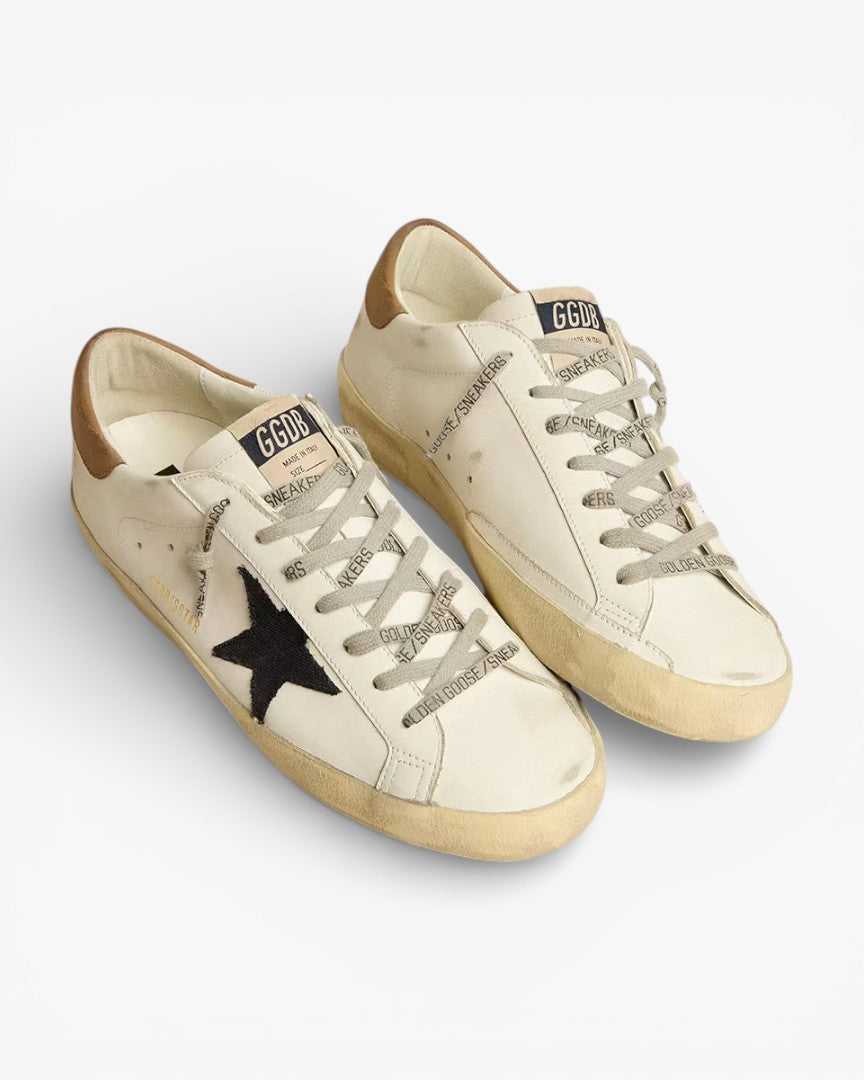 Golden Goose Super-Star Blue Canvas Star Tobacco Leather Heel Tab