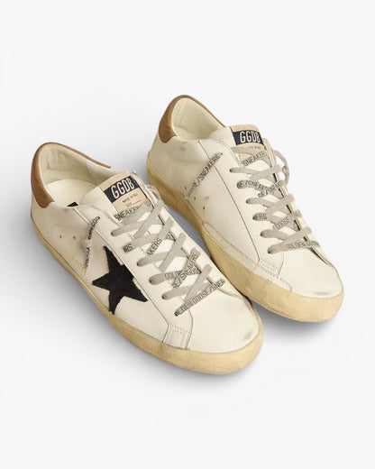 Golden Goose Super-Star Blue Canvas Star Tobacco Leather Heel Tab