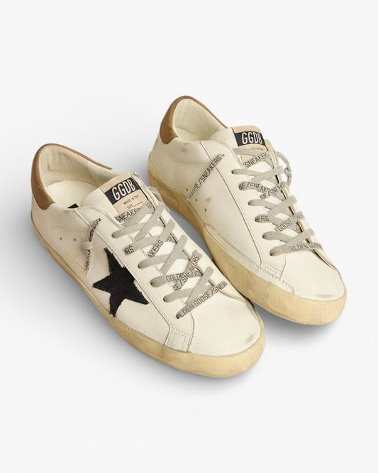 Golden Goose Super-Star Blue Canvas Star Tobacco Leather Heel Tab