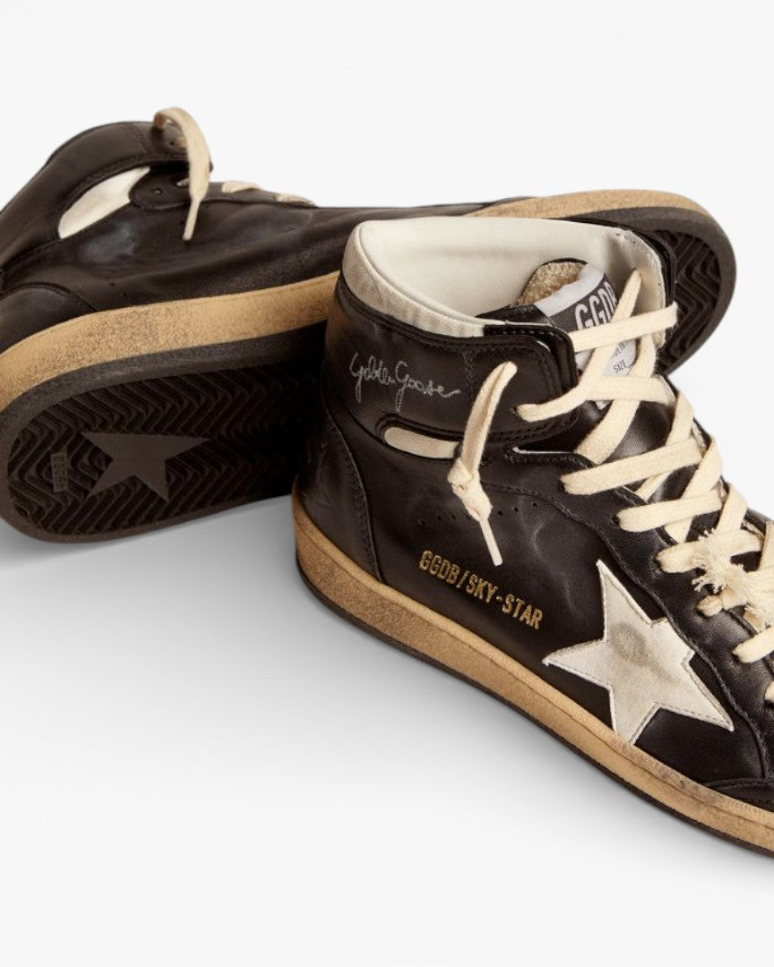 Golden Goose Sky Star Black Nappa Leather Sneakers White Star