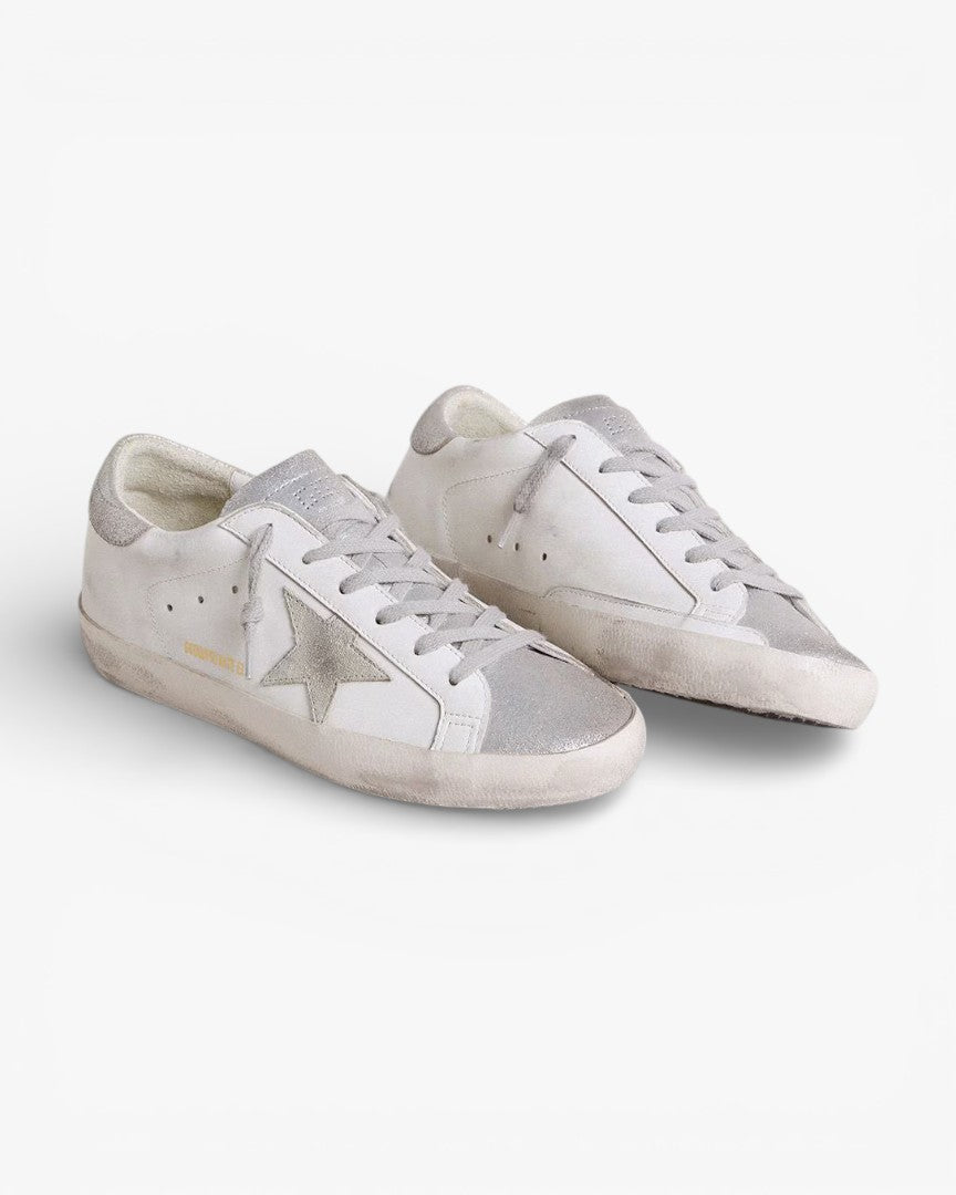 Golden Goose Women’s Super-Star Gray Suede Star Silver Glitter Inserts