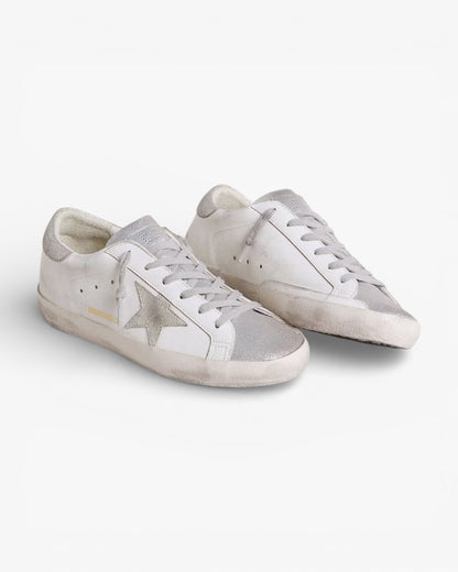 Golden Goose Women’s Super-Star Gray Suede Star Silver Glitter Inserts