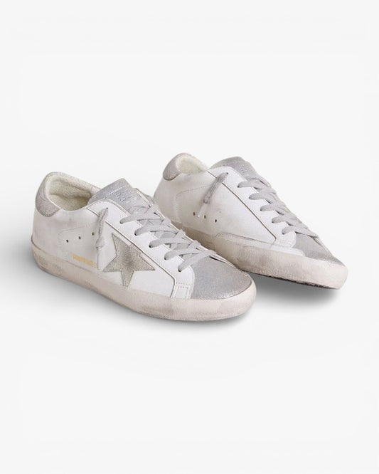 Golden Goose Women’s Super-Star Gray Suede Star Silver Glitter Inserts