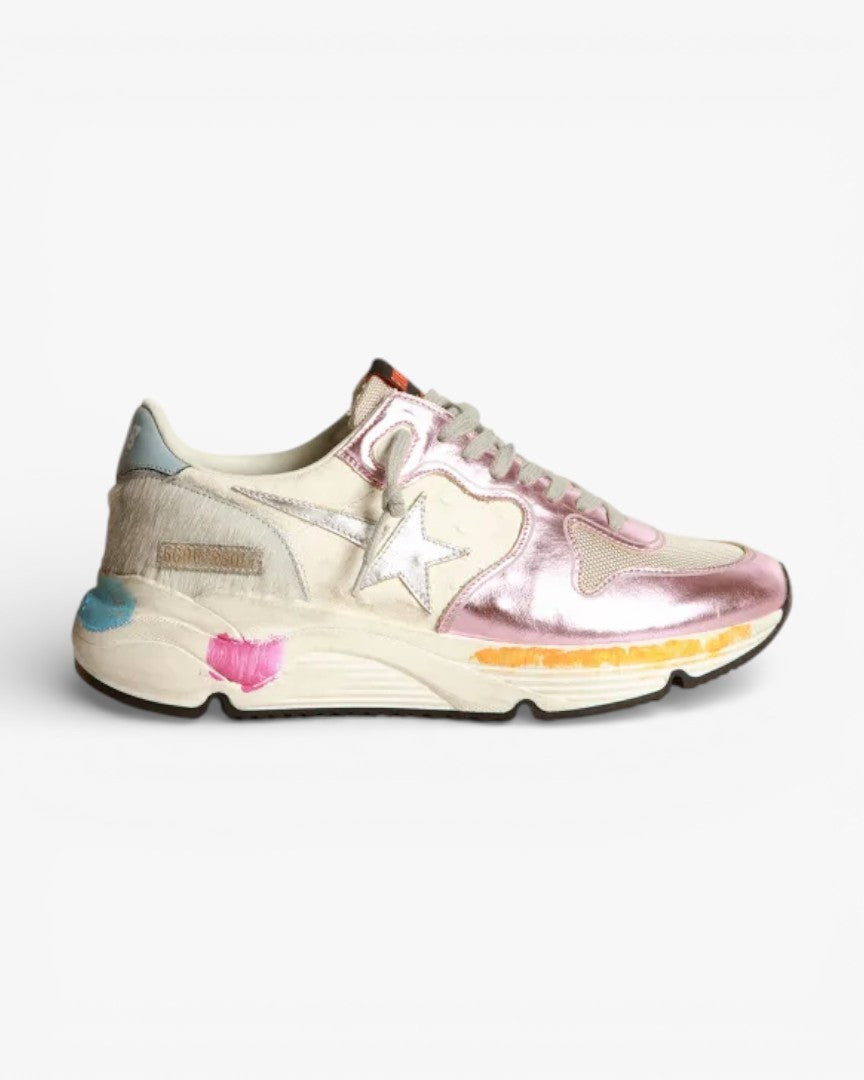 Golden Goose Running Sole Sneakers Laminated Pink Silver Star