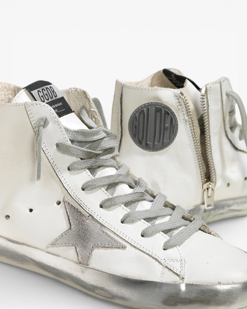 Golden Goose FRANCY Sneakers Pelle Stella Camoscio Sparkle White Silver