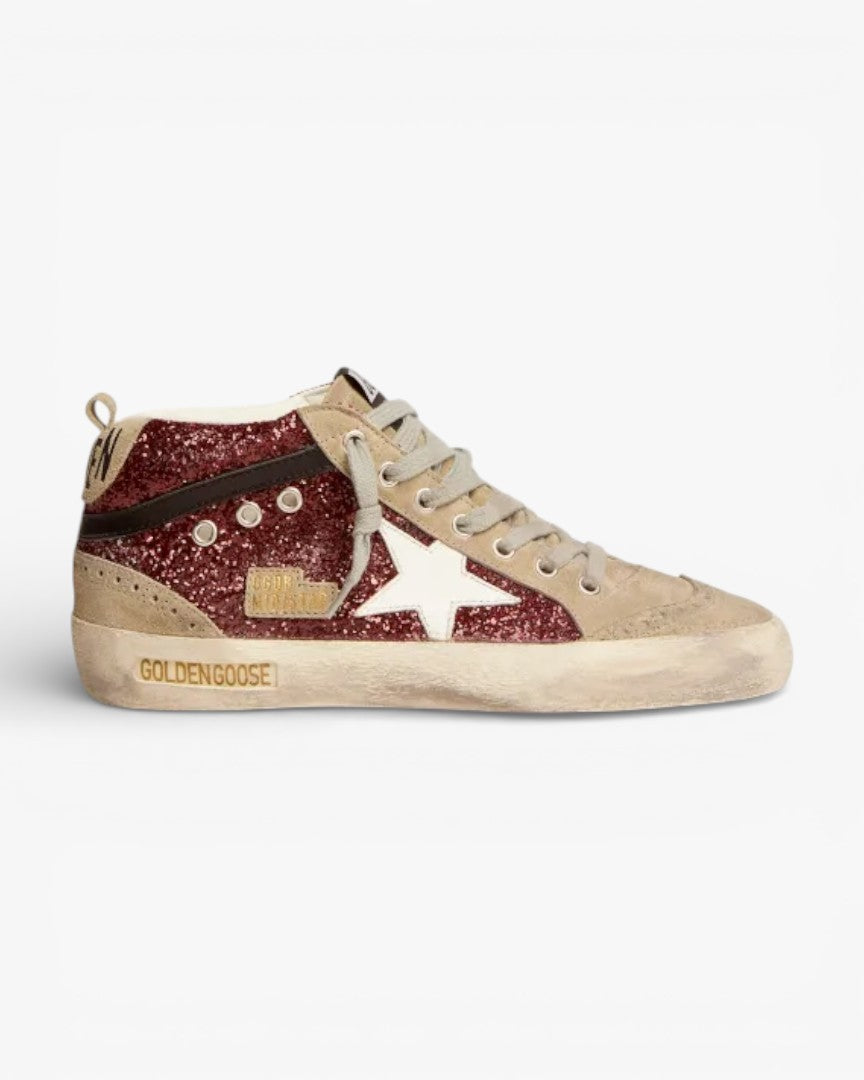 Golden Goose Mid Star Sneakers Silver Metallic Leather Dove-Gray Suede Star Flash (Copy)