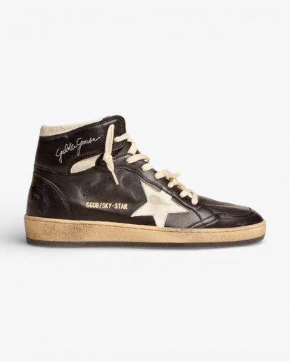 Golden Goose Sky Star Black Nappa Leather Sneakers White Star