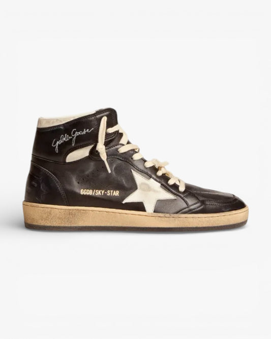Golden Goose Sky Star Black Nappa Leather Sneakers White Star