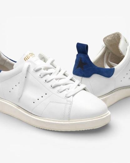 Golden Goose White Leather Stardan Sneakers with Blue Suede Heel Tab