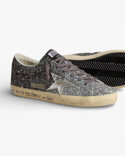 Golden Goose Women’s Super-Star Glitter Upper Silver Metallic Leather Star