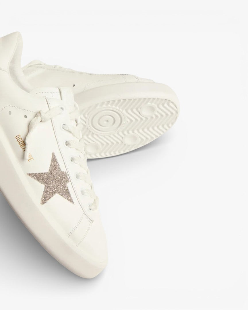Golden Goose Purestar White Leather Sneakers Crystal Silver Star