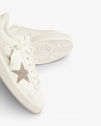 Golden Goose Purestar White Leather Sneakers Crystal Silver Star