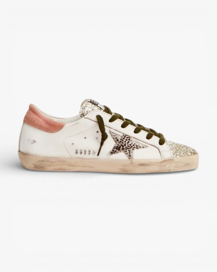 Golden Goose Super‑Star LTD Sneakers Silver Glitter Animal Print Star