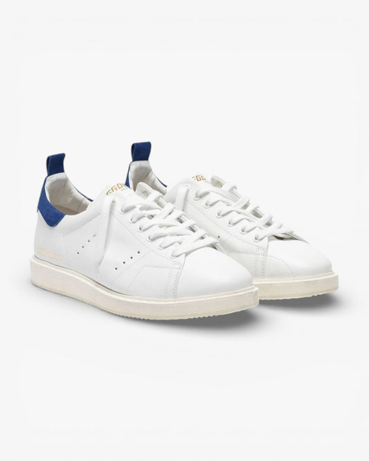 Golden Goose White Leather Stardan Sneakers with Blue Suede Heel Tab