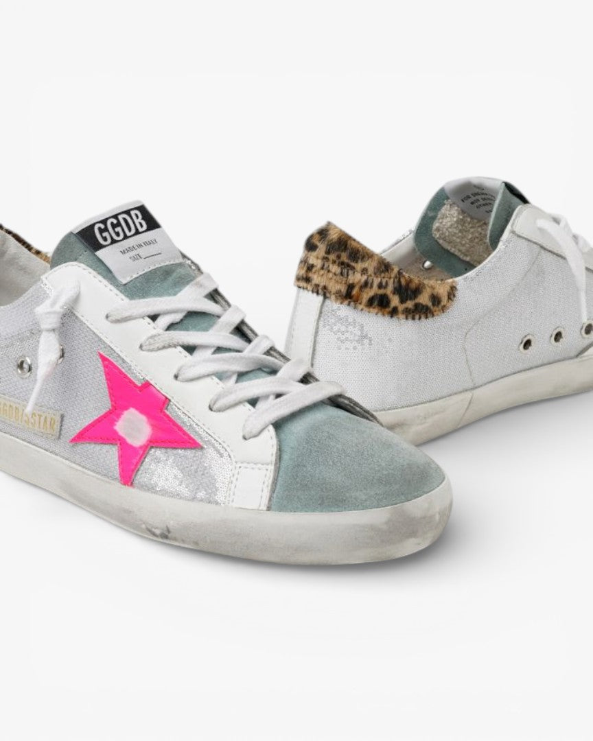 Golden Goose Super-Star Sneakers with Sequins and Leopard Heel Tab