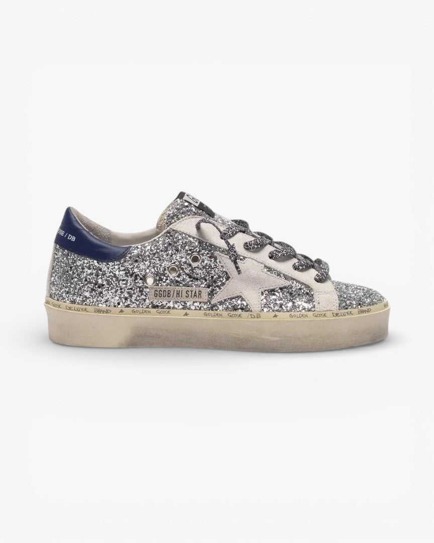 Golden Goose Hi-Star Sneakers Glitter White Star Leopard Print Laces