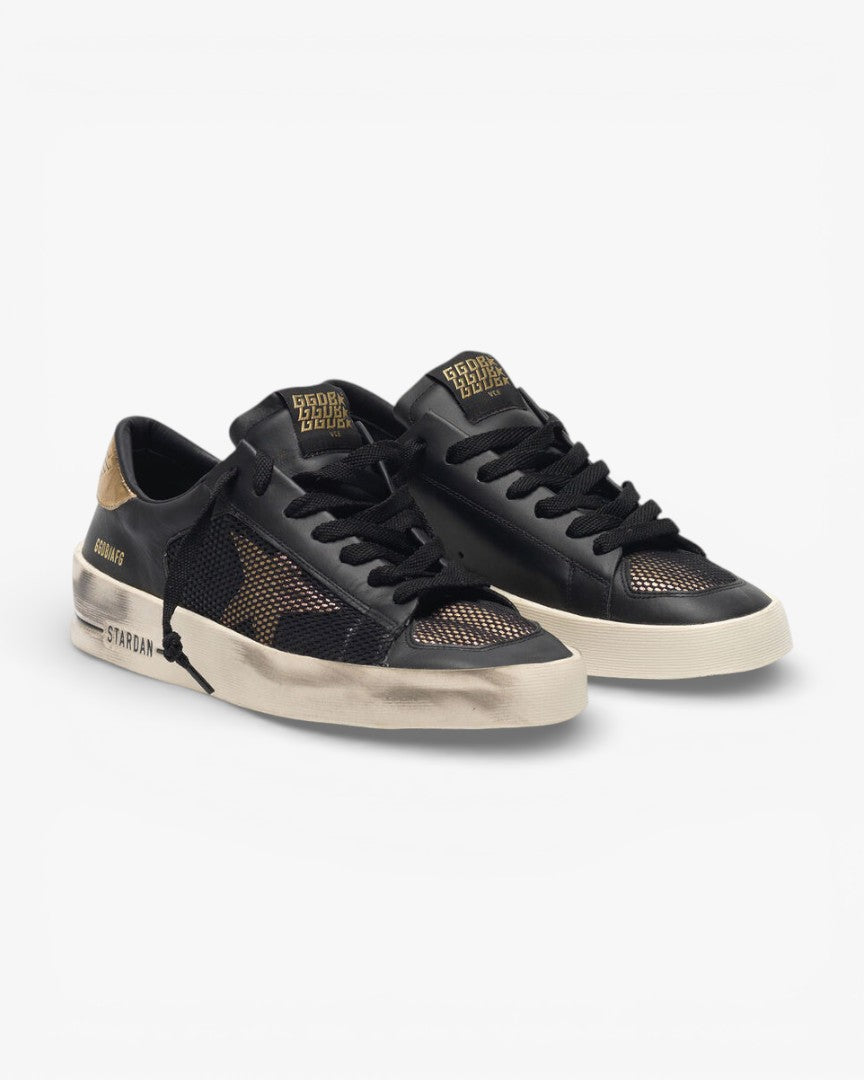 Golden Goose Black Gold Leather Mesh Stardan Sneakers