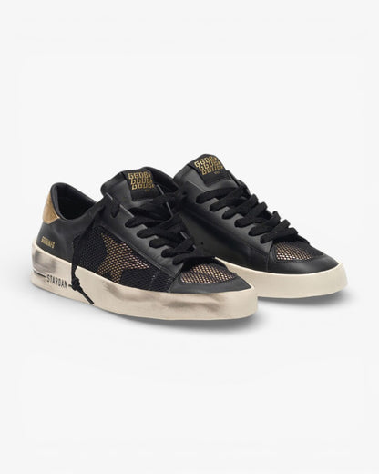 Golden Goose Black Gold Leather Mesh Stardan Sneakers