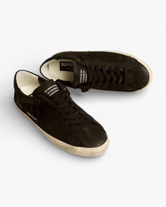 Golden Goose Men’s Super-Star Black Nubuck Perforated Star Heel Tab