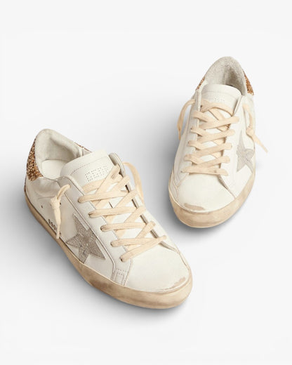 Golden Goose Super‑Star Sneakers Snake‑Print Star Gold Glitter Heel