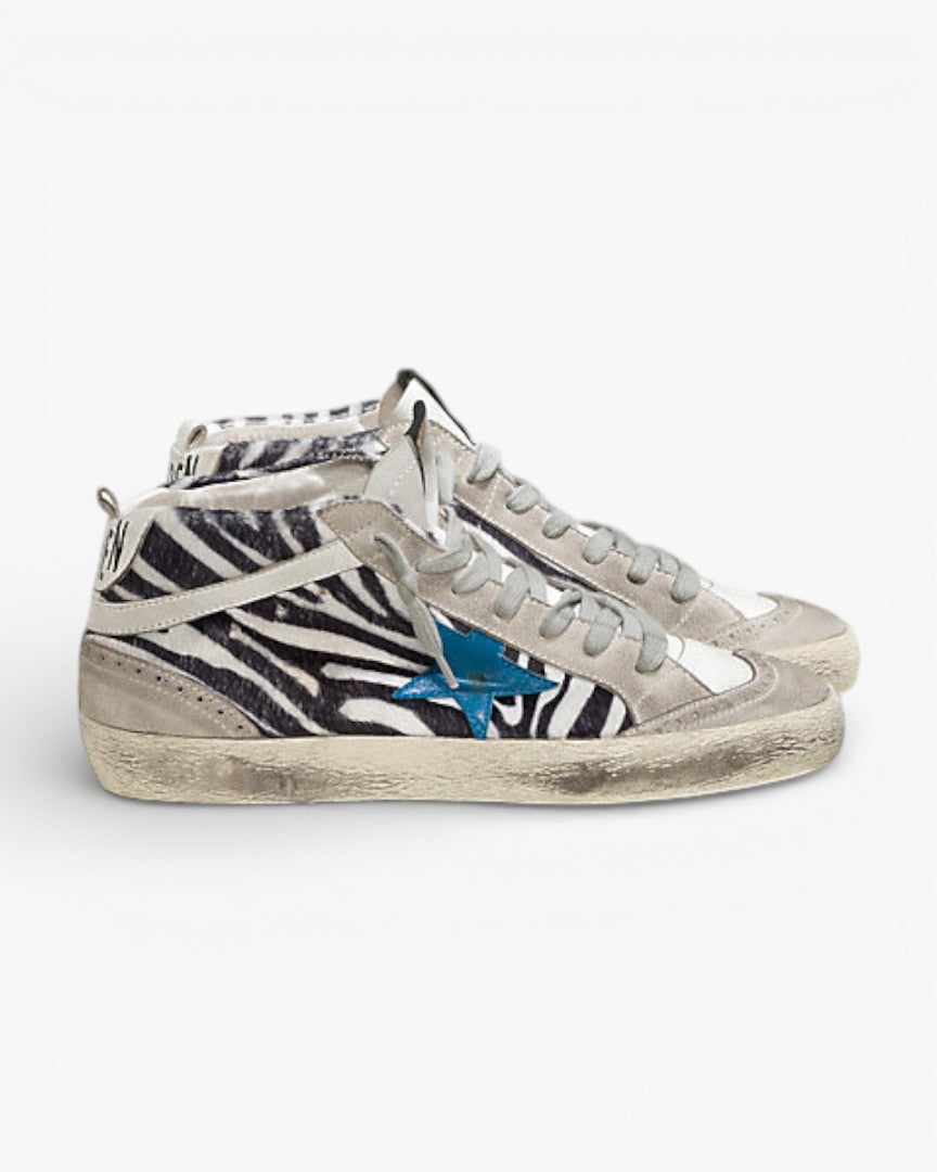 Golden Goose MID STAR Sneakers Printed Fabric Pony Effect Skin Leather Star