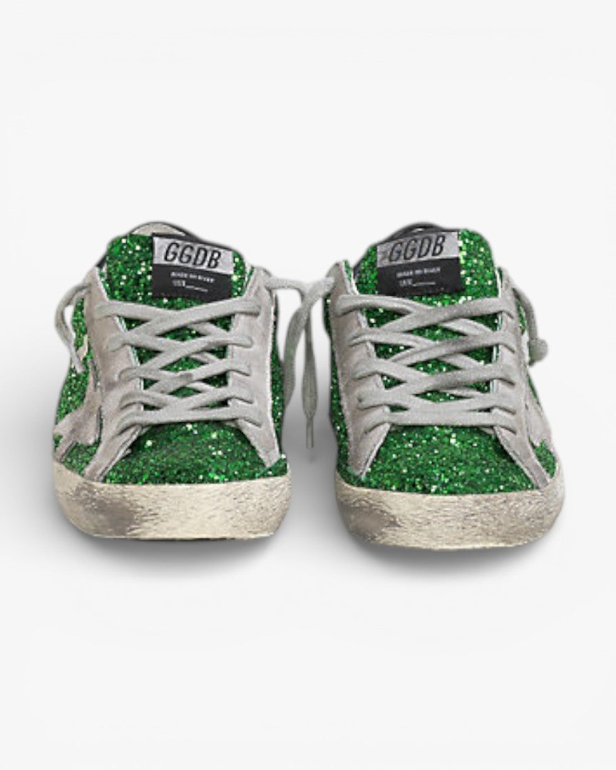 Golden Goose Super-Star Sneakers with Emerald Green Suede Star