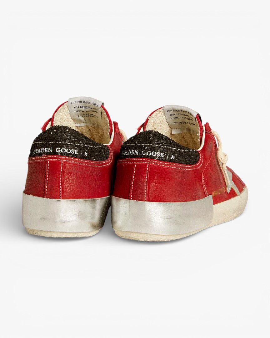 Golden Goose Women’s Super-Star LTD Red Nubuck Leather Star Glitter Heel Tab