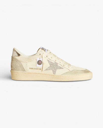 Golden Goose Superstar Cream Leather Sneakers with Glitter Silver Star