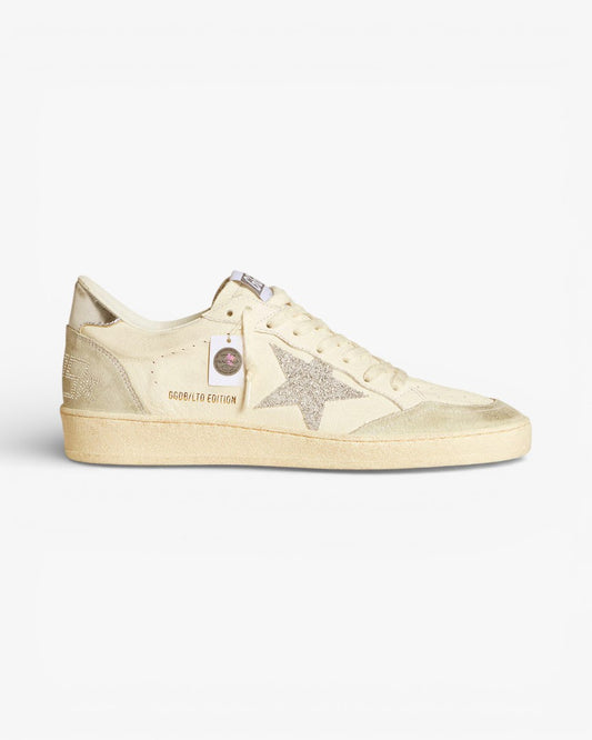 Golden Goose Superstar Cream Leather Sneakers with Glitter Silver Star