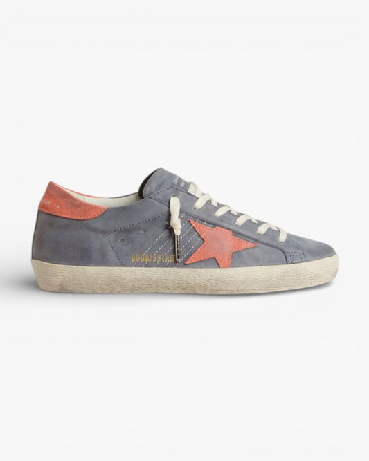 Golden Goose Women’s Super-Star Blue Nubuck Pink Suede Star Heel Tab