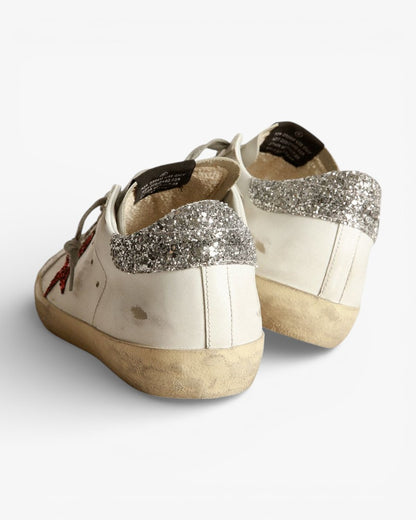 Golden Goose Super‑Star Sneakers White Leather Red Glitter Star