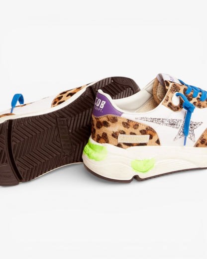 Golden Goose Running Sole Sneakers Leopard-Print Pony Skin