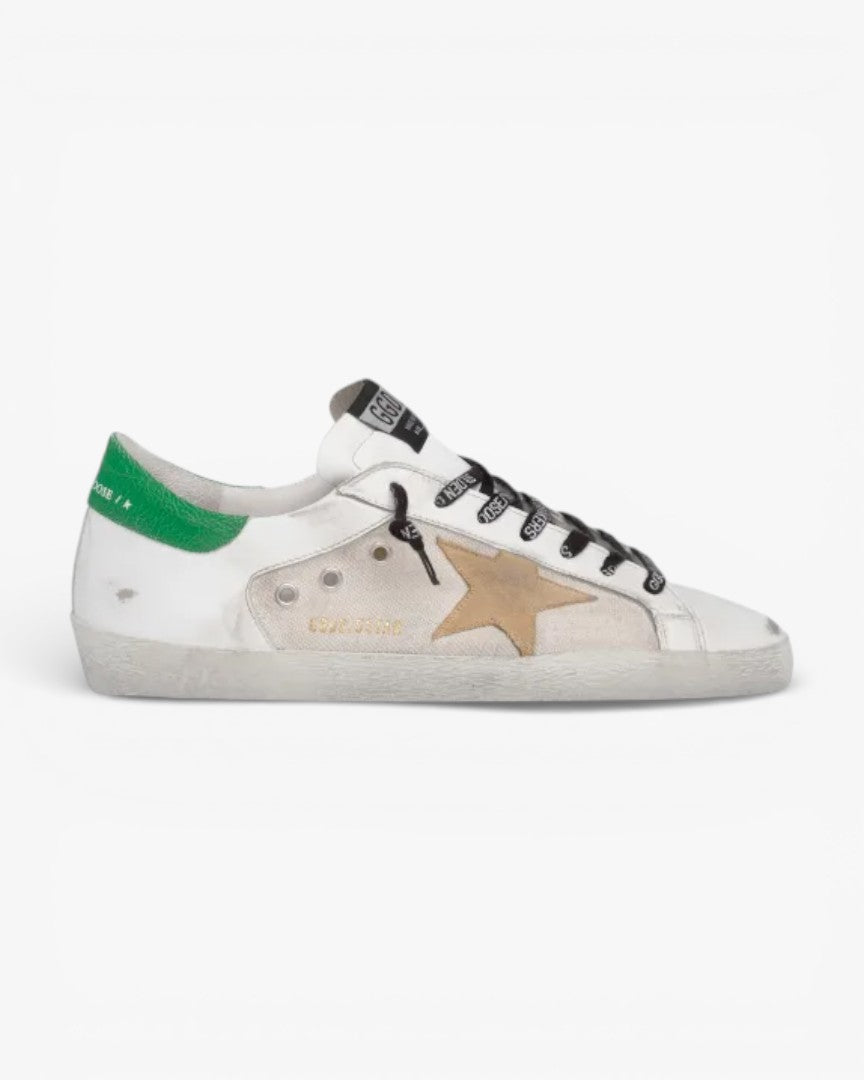 Golden Goose Super-Star Sneakers with Green Crackle Heel Tab