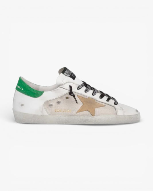 Golden Goose Super-Star Sneakers with Green Crackle Heel Tab