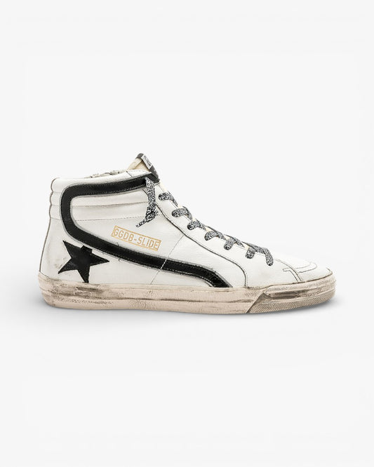 Golden Goose Golden Slide White Leather Leopard Laces