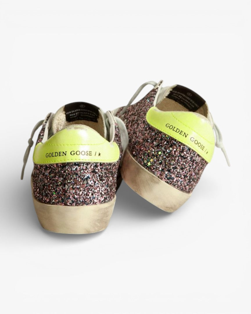Golden Goose Super‑Star Sneakers Gray Pink Glitter Ice Gray Suede Star