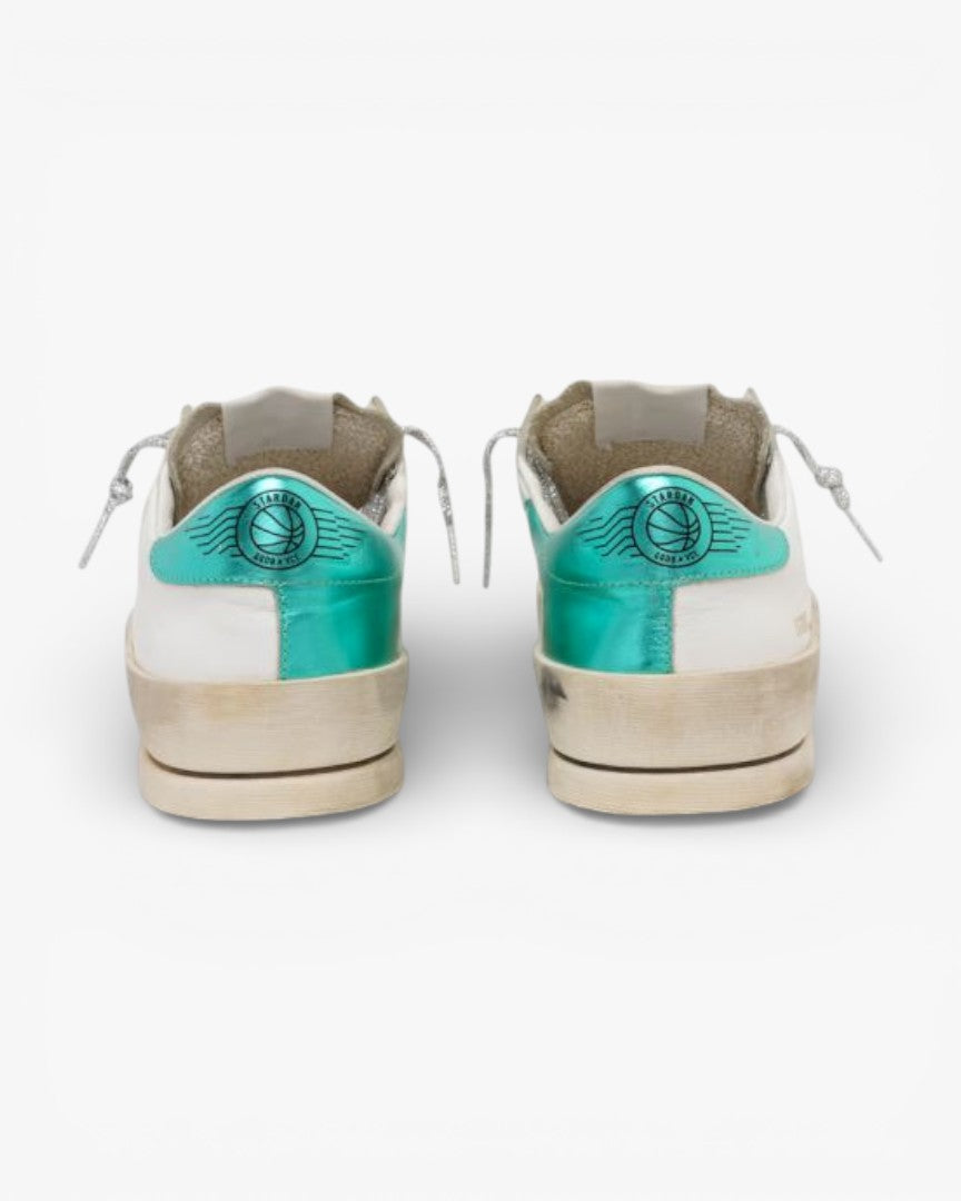 Golden Goose White Aqua‑Green Stardan Sneakers