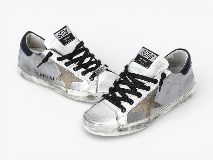 Golden Goose Super-Star Sneakers Leather Suede Star Silver Arch No Stitching