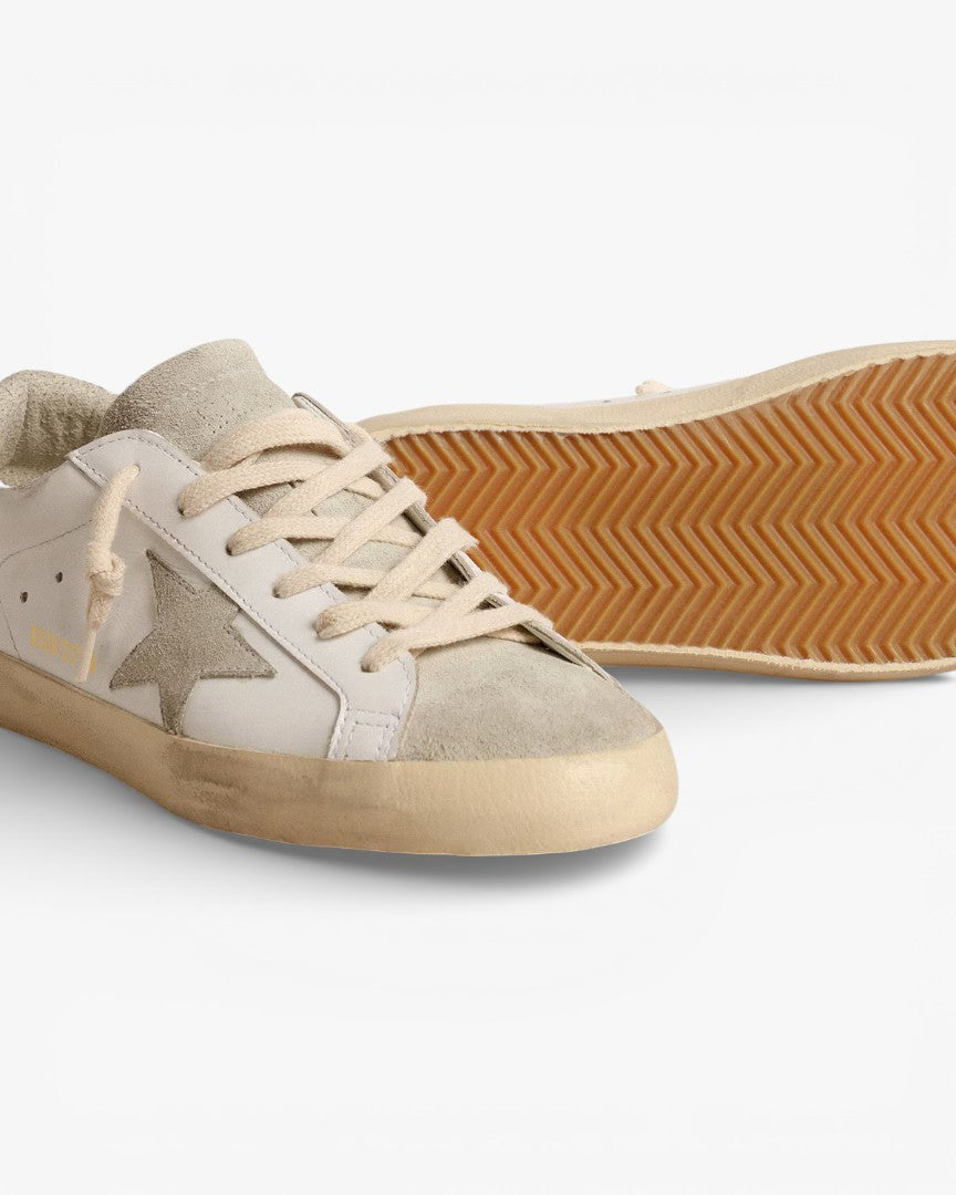 Golden Goose Women’s Super-Star Gray Star Silver Glitter Heel Tab