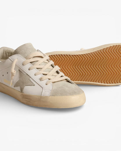 Golden Goose Women’s Super-Star Gray Star Silver Glitter Heel Tab