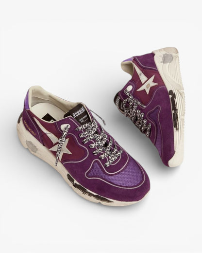 Golden Goose Suede Leather Mesh Running Sole Sneakers Metallic Purple Heel Tab