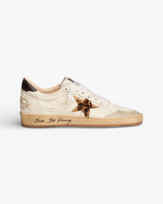 Golden Goose Ball Star White Leather Sneakers Brown Star Black Tab