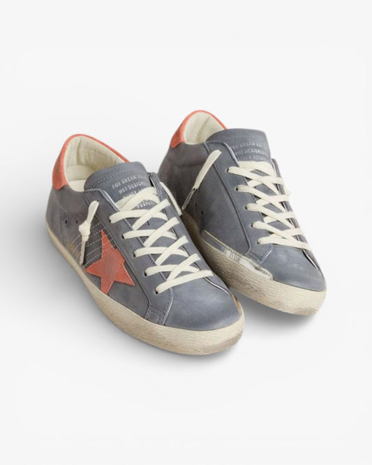 Golden Goose Women’s Super-Star Blue Nubuck Pink Suede Star Heel Tab
