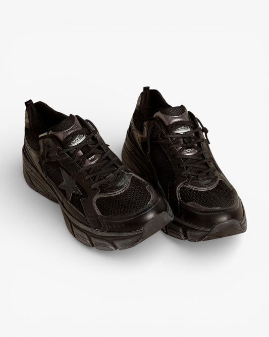 Golden Goose Lightstar Black Leather and Mesh Sneakers