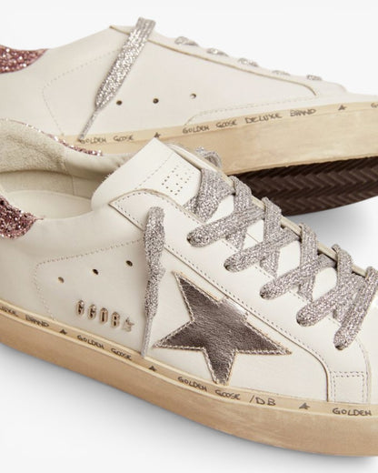 Golden Goose Hi-Star Sneakers Silver Laminated Leather Star Quartz-Pink Glitter Heel Tab
