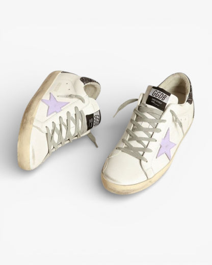 Golden Goose Super‑Star Sneakers Lilac Leather Star Purple Glitter Croc Heel