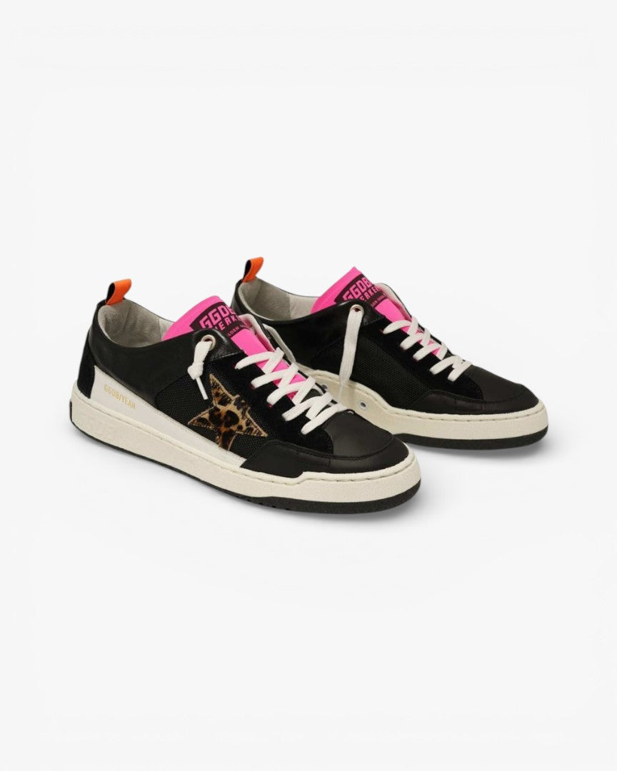 Golden Goose Yeah Black Leather Sneakers Leopard Star