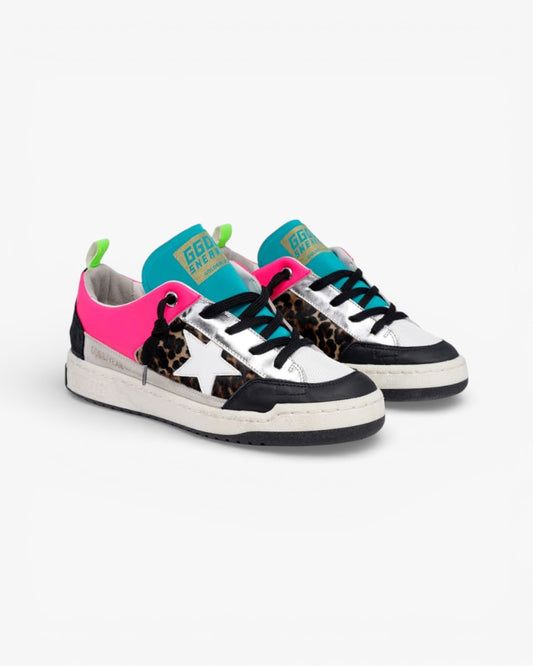 Golden Goose Yeah White Leather Sneakers Blue Glitter Star