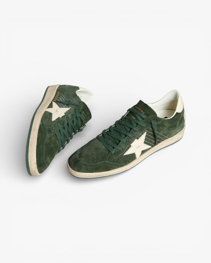 Golden Goose Ball Star Green Suede Sneakers White Star